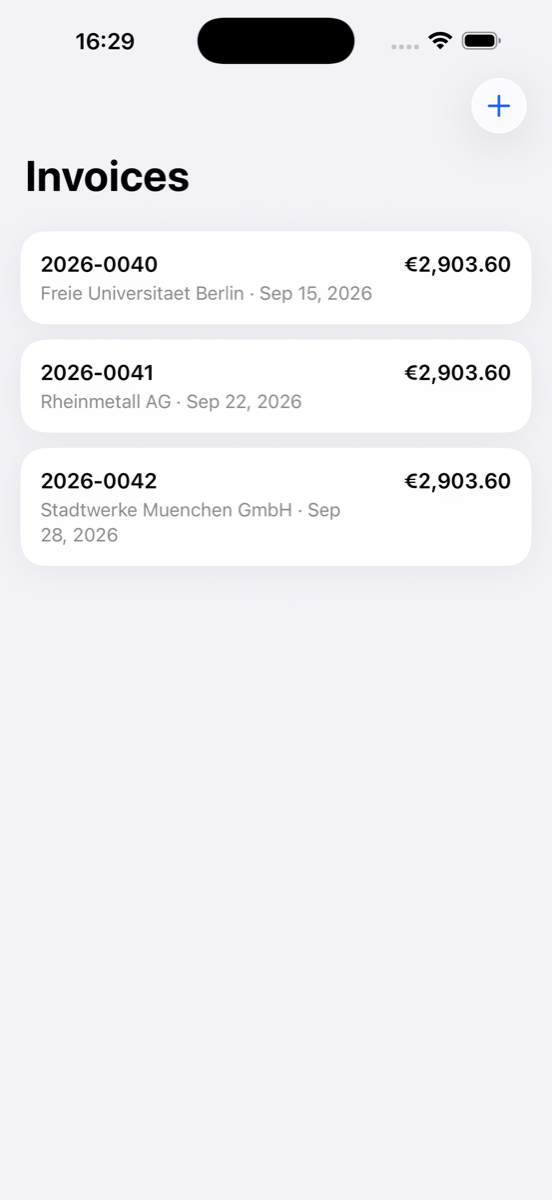 E-Rechnung invoice list