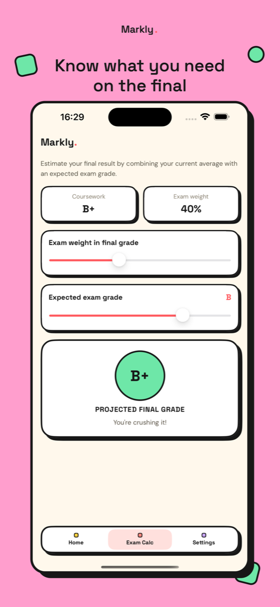 GradeBuddy exam calculator showing the score needed on the final