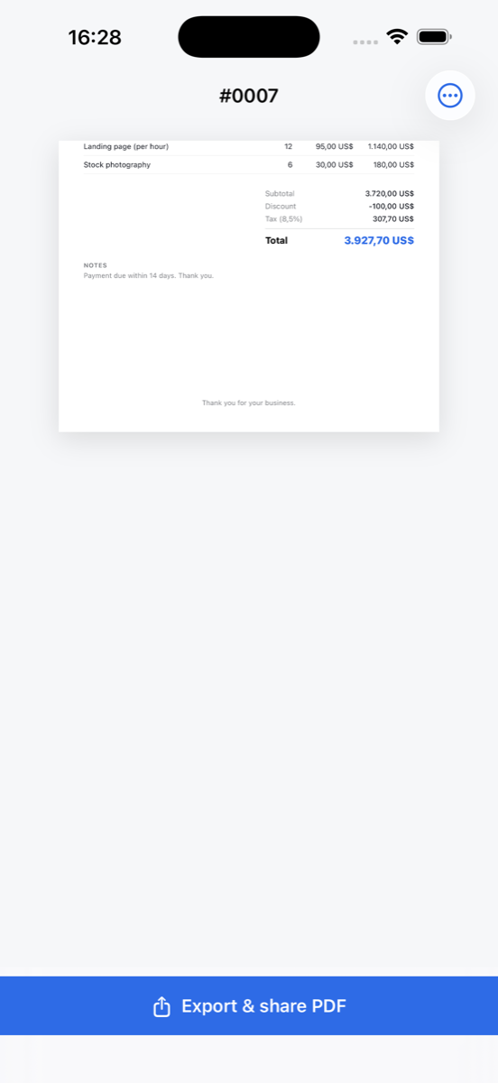 Invoice Studio invoice detail