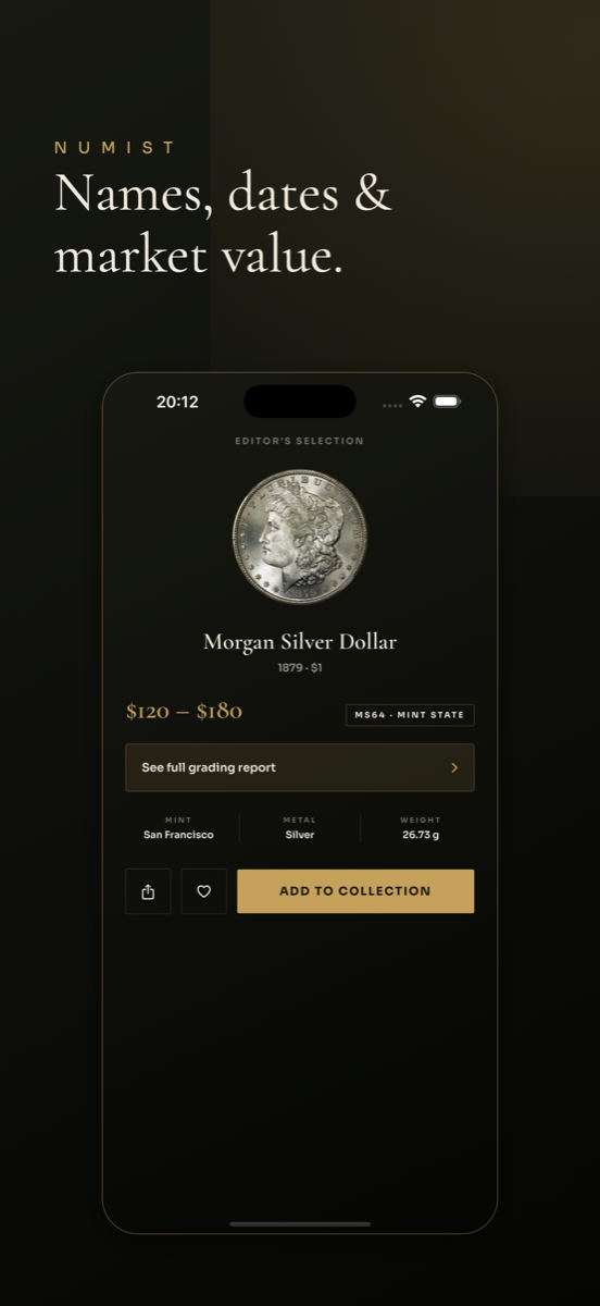 Numist identification result with coin details and value