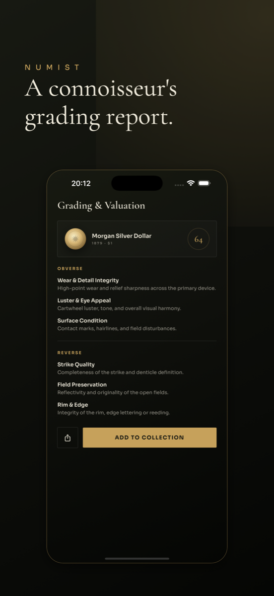 Numist connoisseur's grading report, obverse and reverse