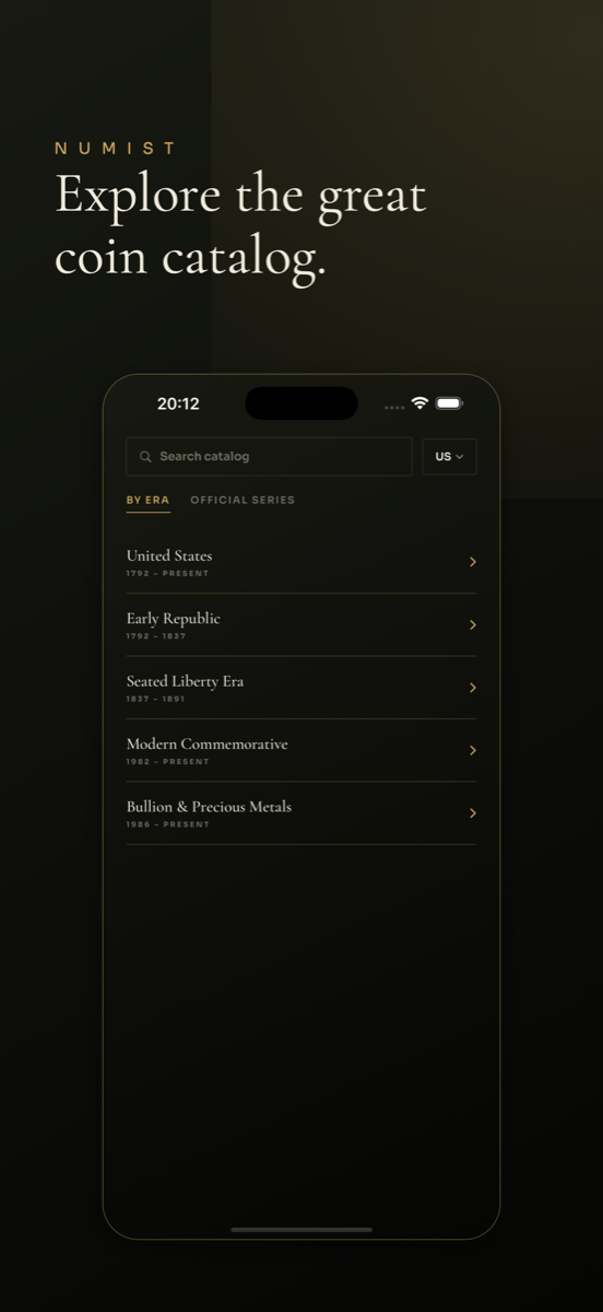 Numist coin catalog browsable by era and series