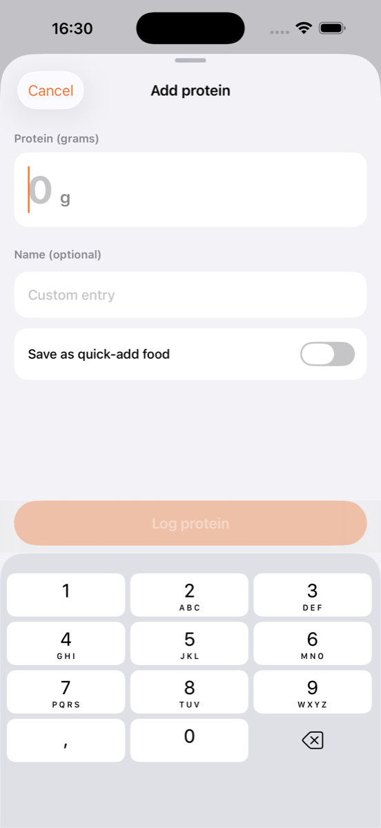 Protein Tracker quick food logging